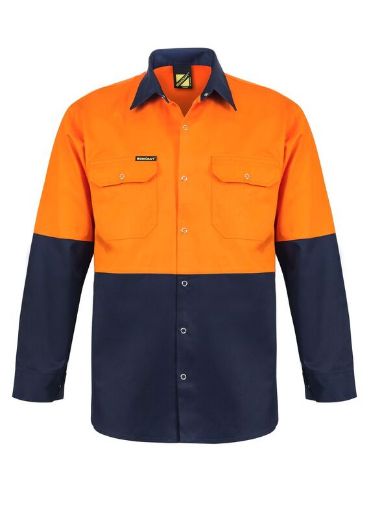Picture of WorkCraft HI VIS LONG SLEEVE COTTON DRILL SHIRT WITH PRESS STUDS